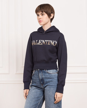 Valentino Темно-синее худи с логотипом из пайеток 1B3MF18V7CK