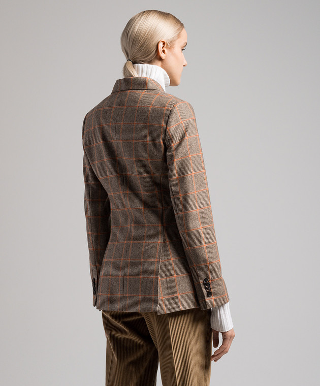 Kiton Brown double-breasted check wool and cashmere jacket D46523S06300 image 4