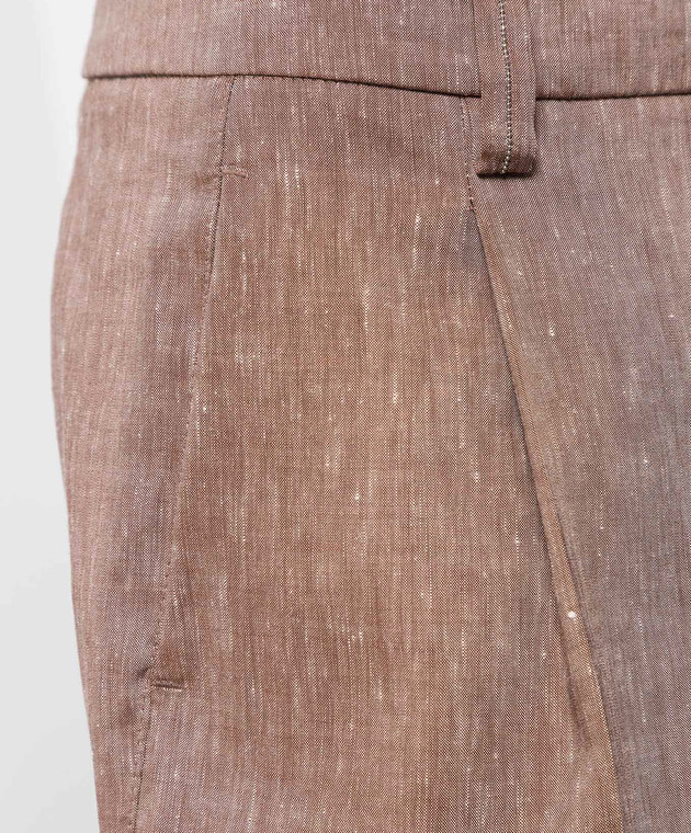 Peserico Світло-коричневі штани з вовни та льону з ланцюжком моніль P04628D05814 зображення 5
