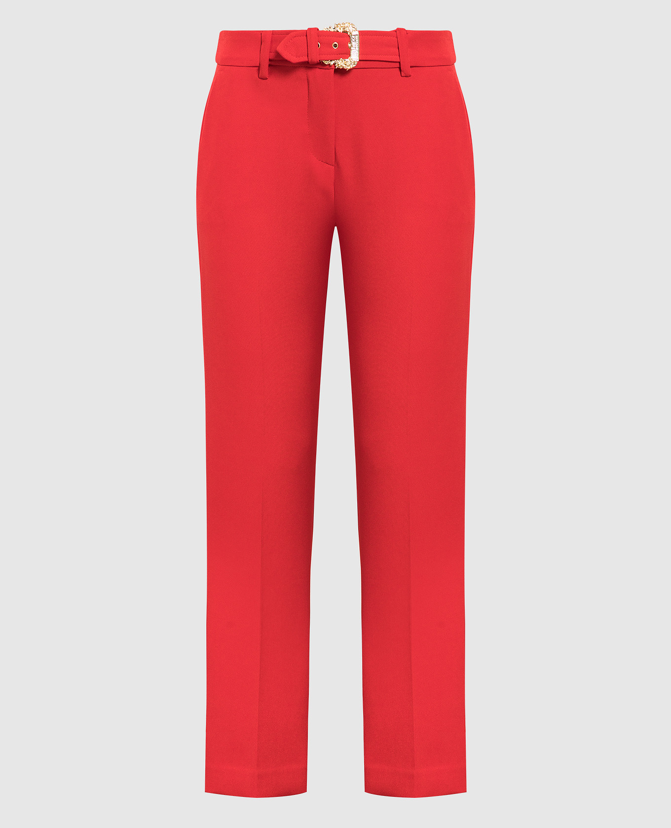 Red pants with a buckle in the baroque style
