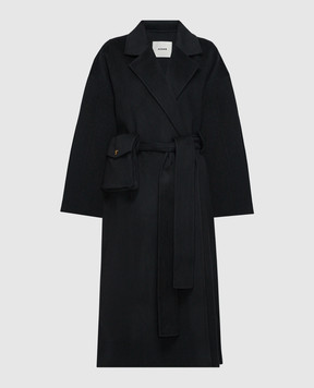 AERON Черное двубортное пальто Hutton из шерсти и шелка HUTTON