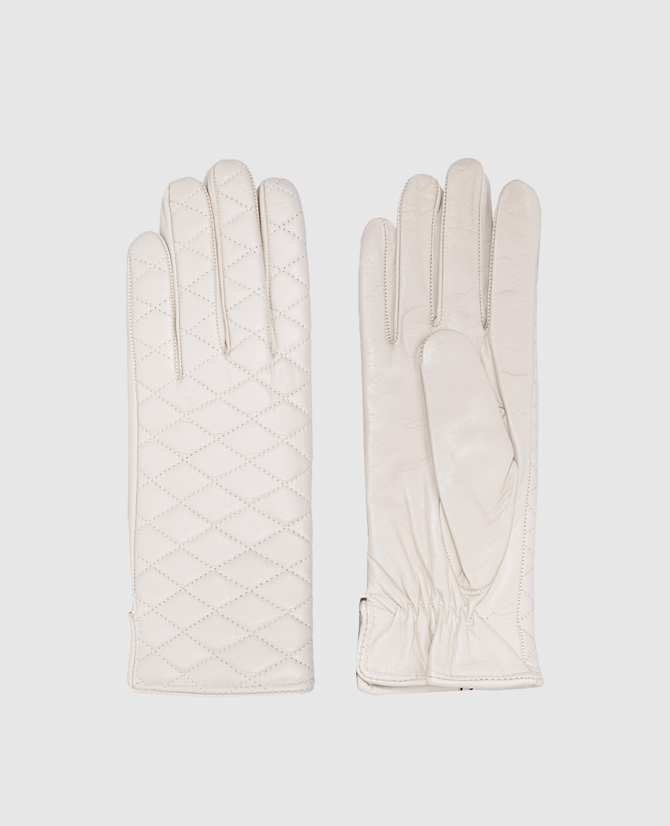 Бежевые кожаные стеганные перчатки
