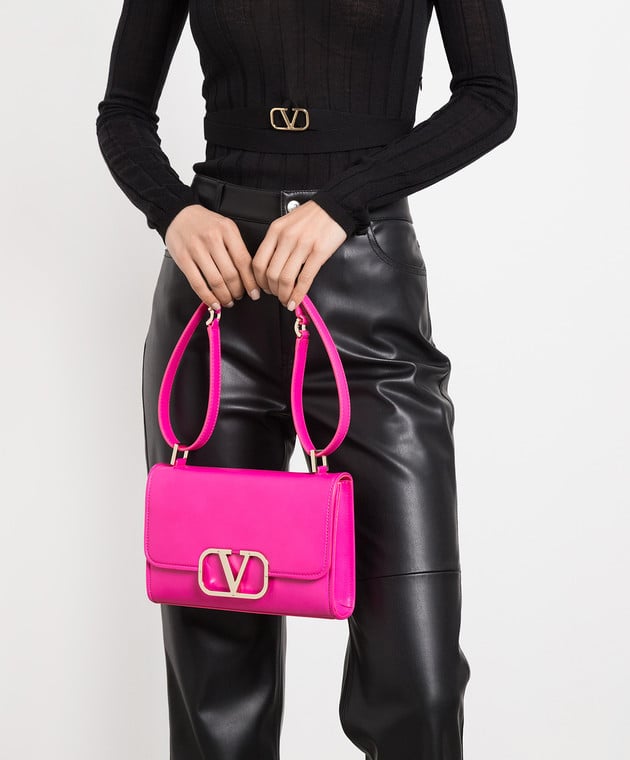 Valentino VLogo Type pink leather messenger bag 2W2B0L49MUS image 2