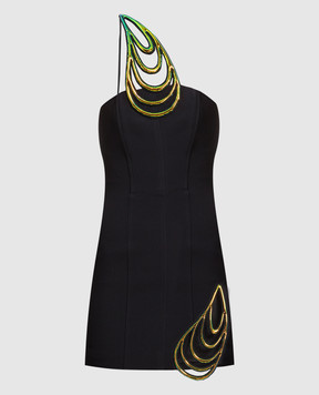 David Koma Черное платье мини с голографической аппликацией SS23DK32D