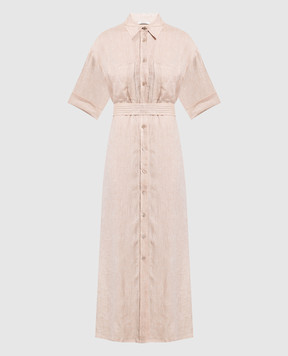 Peserico Бежевое платье-рубашка из льна с цепочкой мониль S02090A02600