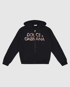 Dolce&Gabbana Дитяча чорна спортивна кофта з квітковим принтом логотипа L5JW9MG7KC1812+