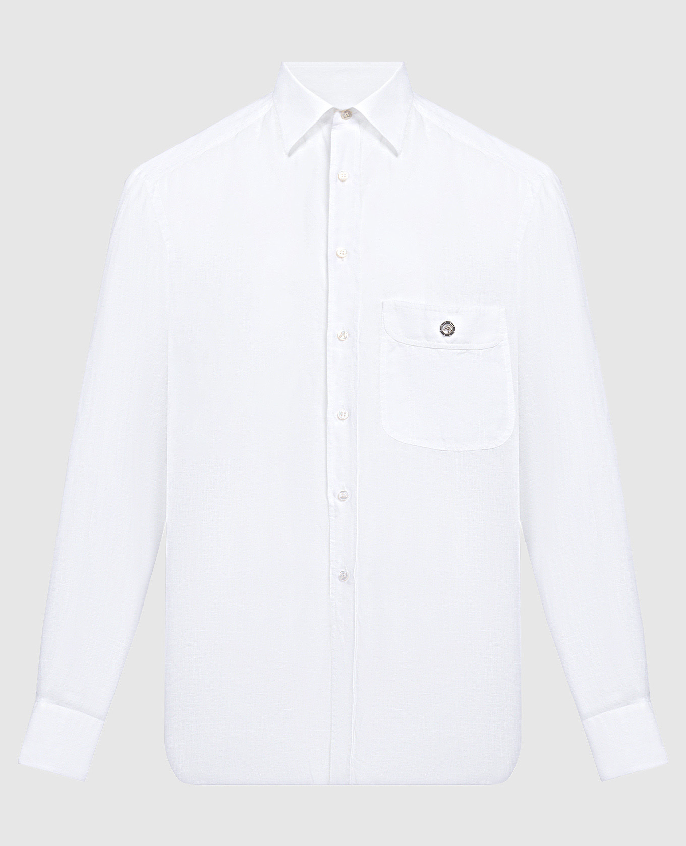White linen shirt with metallic logo