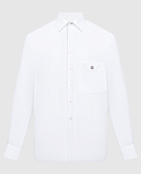 Stefano Ricci Белая рубашка из льна с металлическим логотипом MC005949L2320