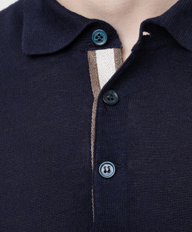 Brunello Cucinelli Темно-синее поло из льна M2L14105 изображение 5