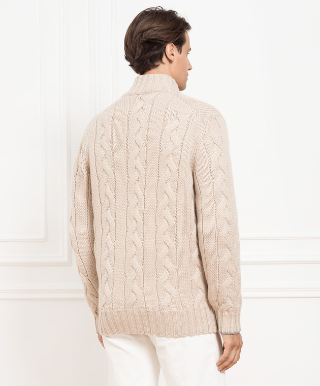 Brunello Cucinelli Бежевий кашеміровий кардиган у фактурний візерунок MA237506 зображення 4