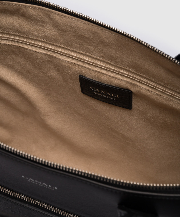 Canali Черный кожаный деловой портфель с логотипом NA00134P225305L изображение 4