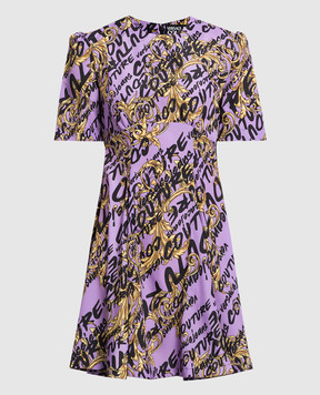 Versace Jeans Couture Фиолетовое платье мини в принт Logo Brush Couture 73HAO902NS166