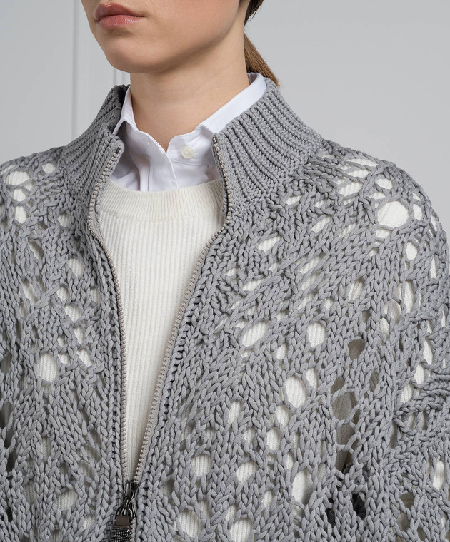 Brunello Cucinelli - Серый ажурный кардиган с цепочкой мониль
