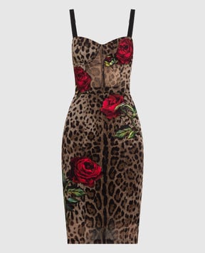 Dolce&Gabbana Коричнева сукня в леопардовий принт J61392FSEGZ