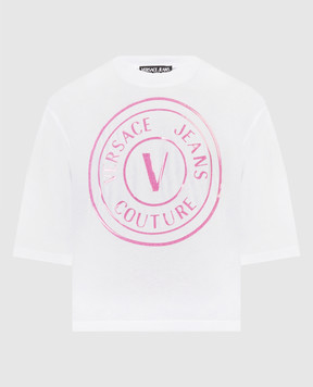Versace Jeans Couture Біла футболка з принтом логотипа V-Emblem 76HAHG05CJ00G