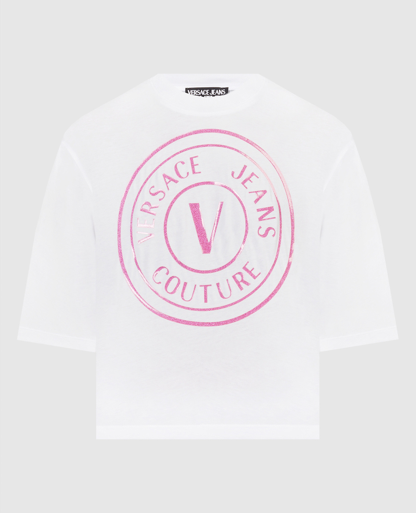 Weißes T-Shirt mit V-Emblem-Logodruck
