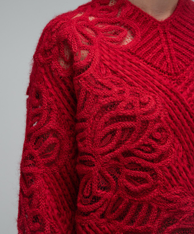 Ermanno Scervino Red sweater in a textured pattern with lace D435M709APNVJ image 5