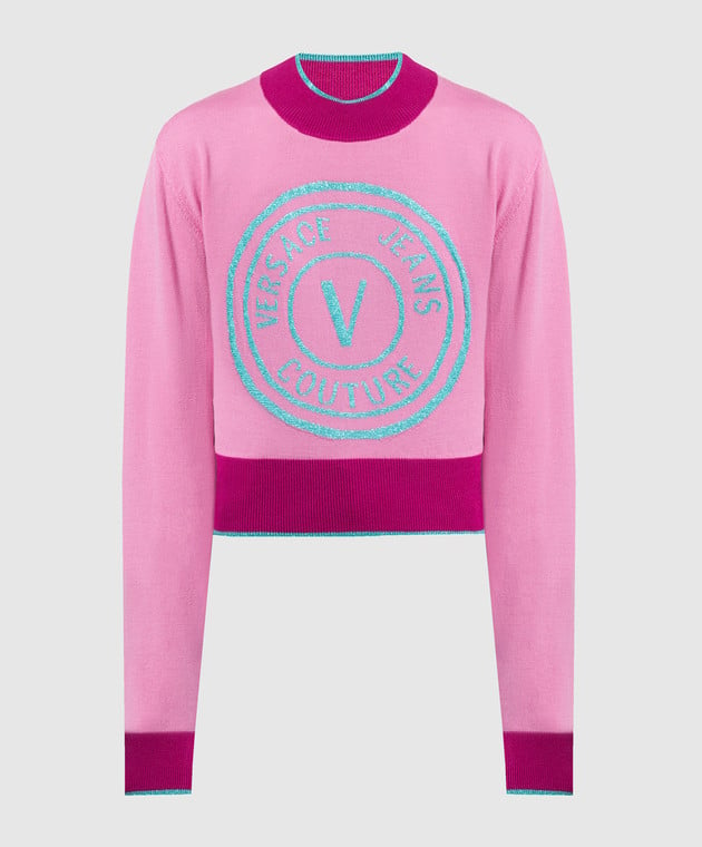 Versace Jeans Couture Pink wool jumper with logo 73HAFM21CM01A