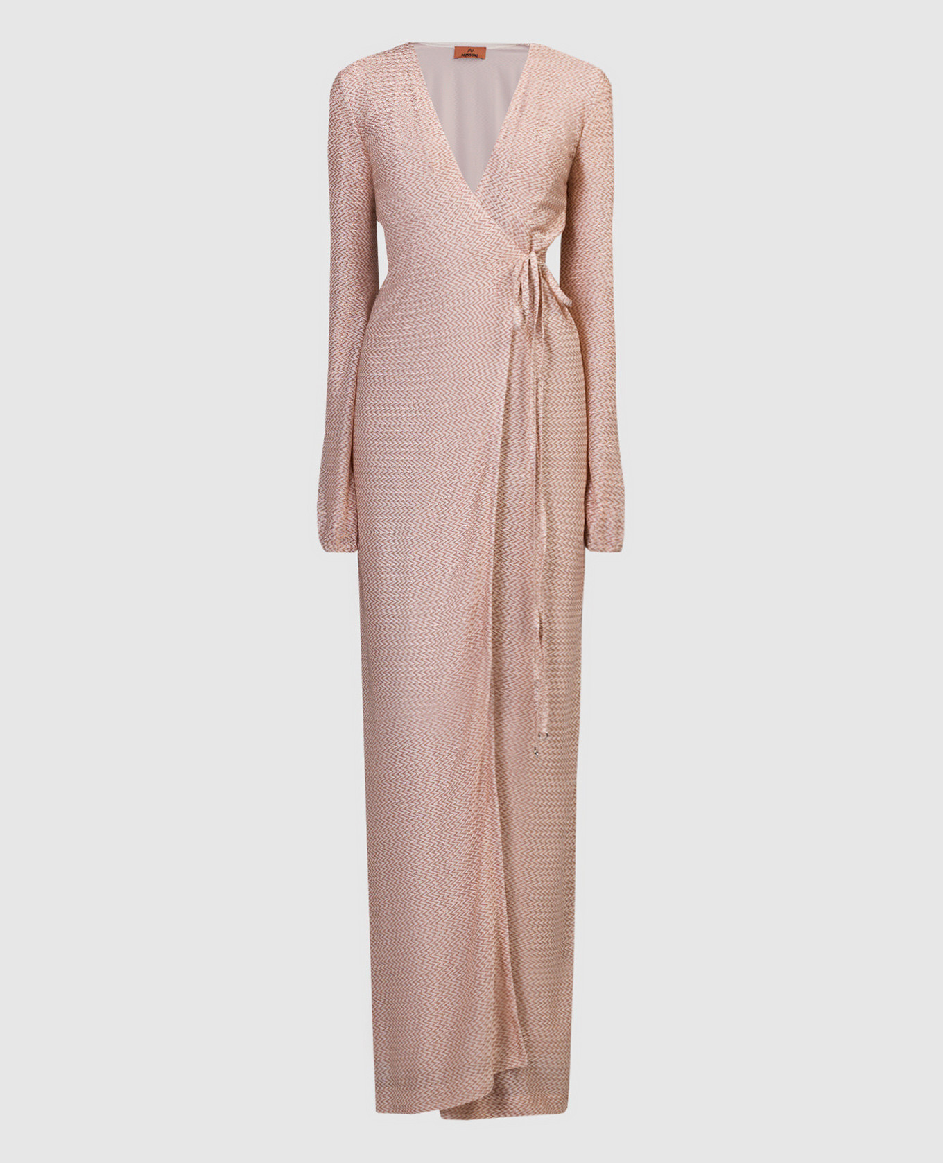 

Бежевое платье на запах в геометрический узор с люрексом, Бежевый, Платья в пол