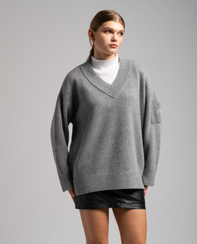 Moncler Серый пуловер из шерсти с логотипом 9D00004M3542
