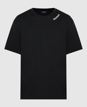Balmain Чорна футболка з вишивкою логотипа CH1EG000BC62