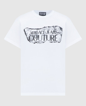 Versace Jeans Couture Біла футболка з принтом логотипа Magazine 76GAHE03CJ00E