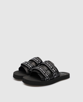 Balmain Детские черные шлепанцы с логотипом BS0R97Z1458