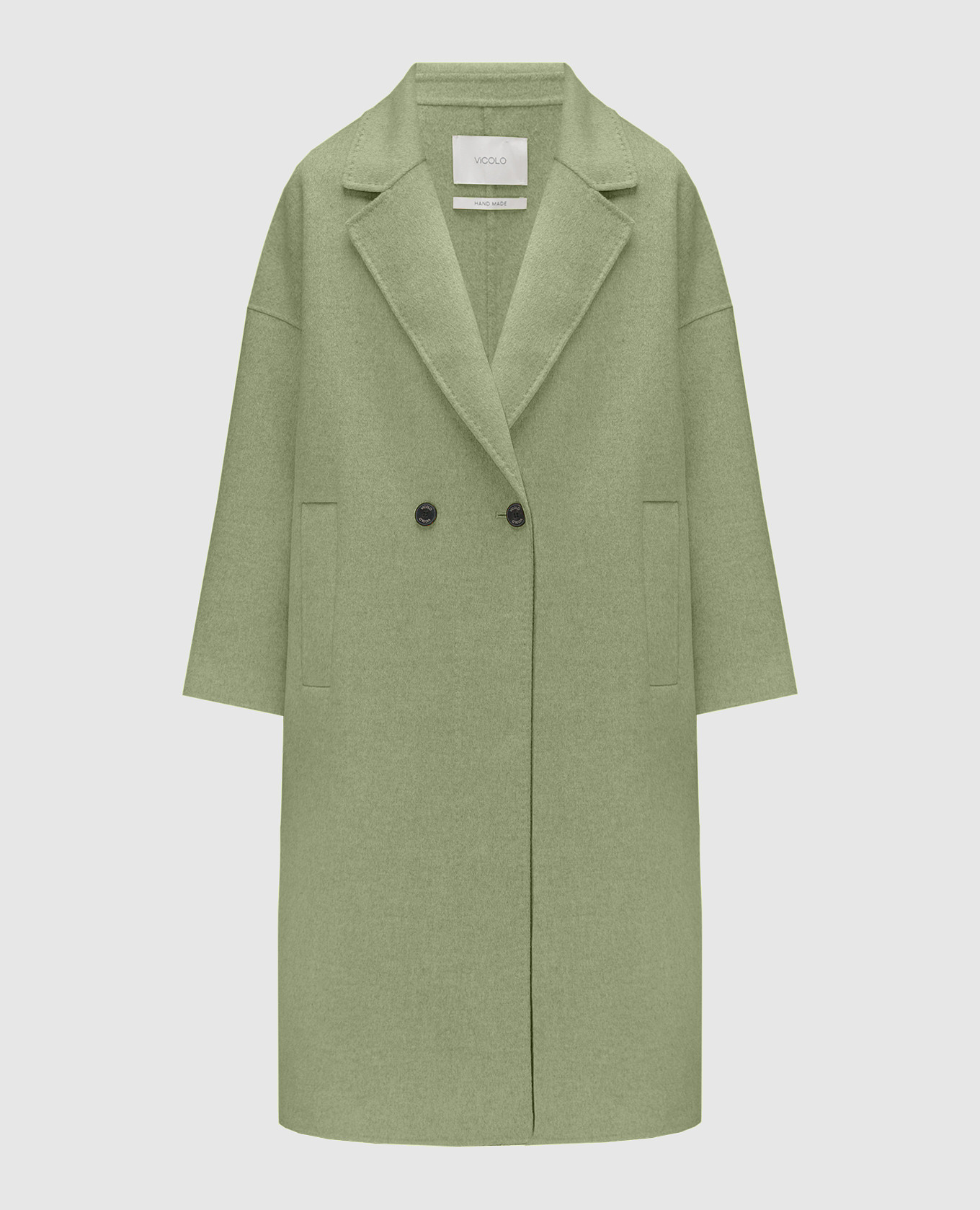 Зеленое двубортное пальто