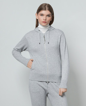 Brunello Cucinelli Серая спортивная кофта из кашемира с цепочкой мониль M12169106