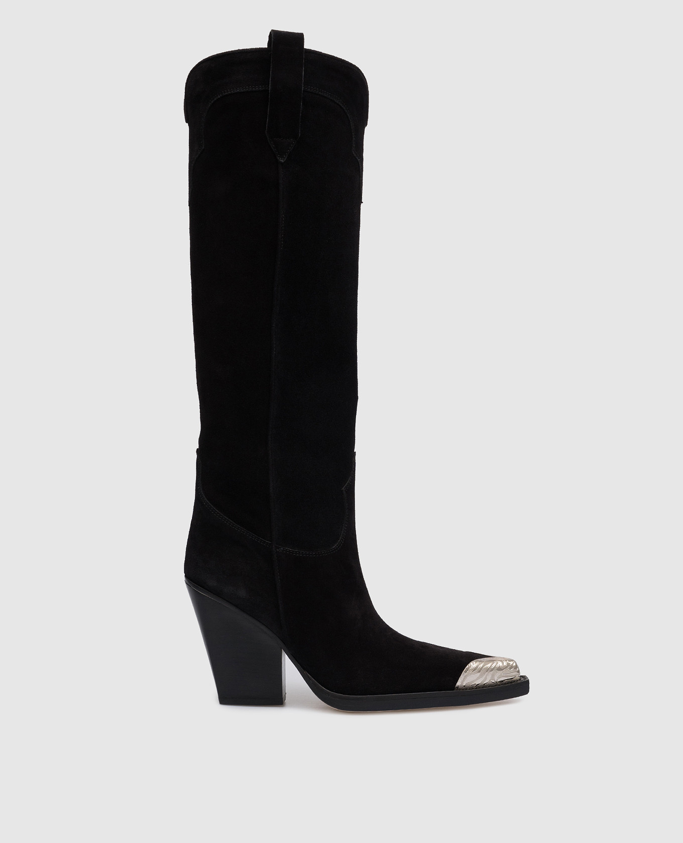 El Dorado black suede boots with metallic trim
