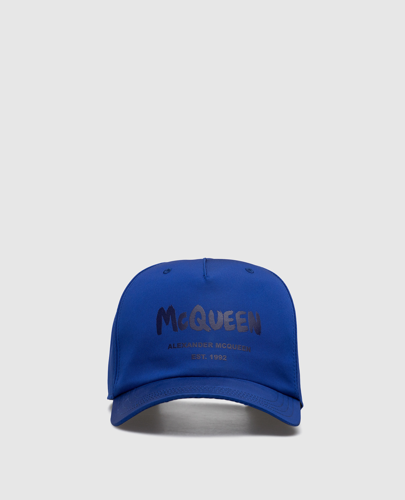 Blue cap with McQueen Graffiti logo print