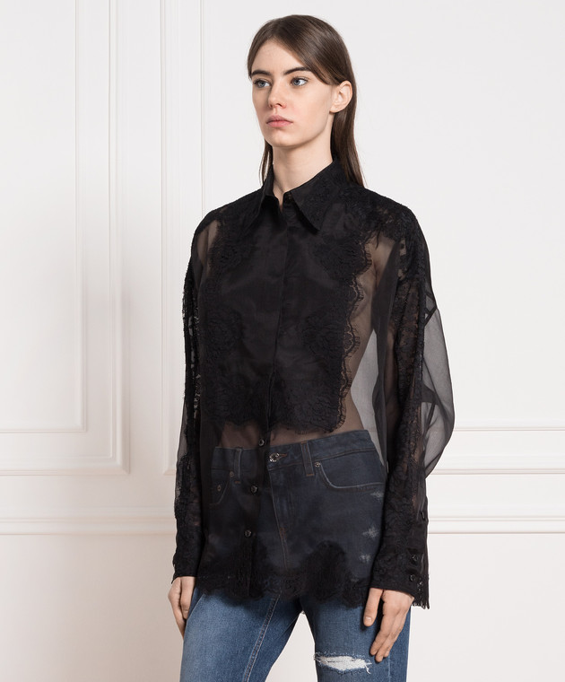 Dolce&Gabbana Black shirt with lace F5Q31TFU1BU изображение 3