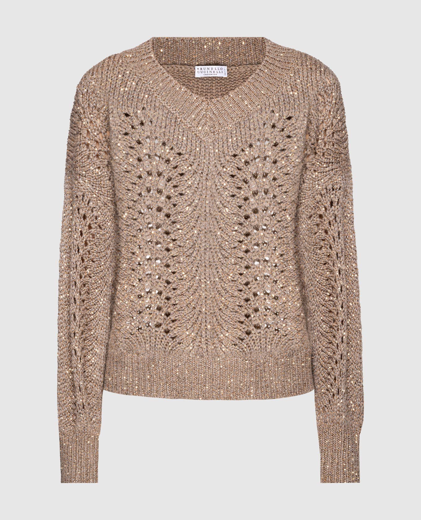 Brown openwork pullover with sequins