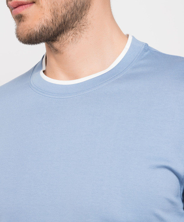 Brunello Cucinelli Блакитна футболка з ефектом накладання шарів M0T617427 зображення 5