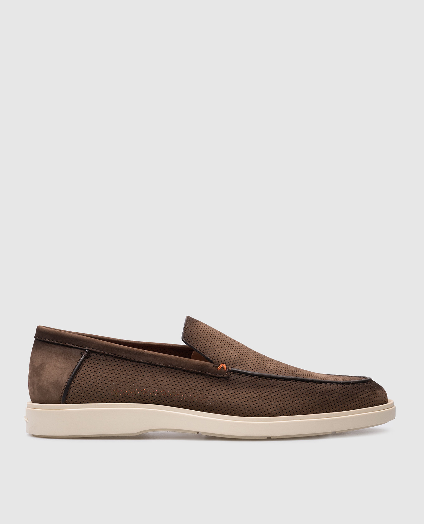 Brown leather loafers with perforation