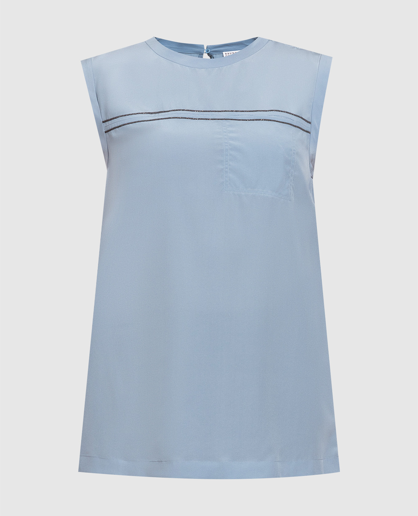 Blue silk top with eco-brass