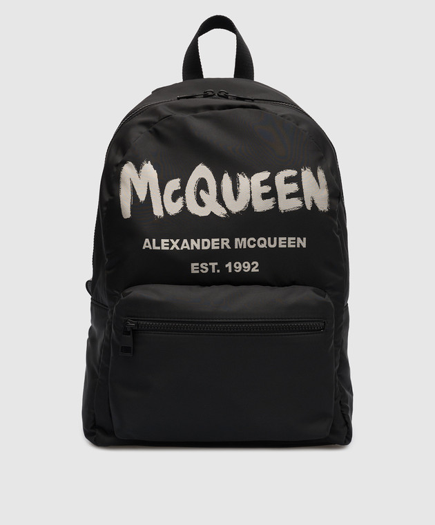 Alexander McQueen Black backpack with McQueen Graffiti print 6464571AABW