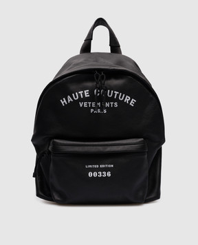 Vetements Черный кожаный рюкзак с принтом логотипа. UE64BA300Bw