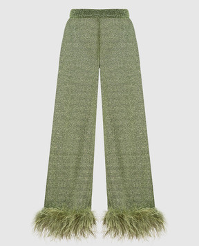 Oseree Зелені штани Lumiere Plumage з люрексом та страусиним пір'ям LPF213LUREX