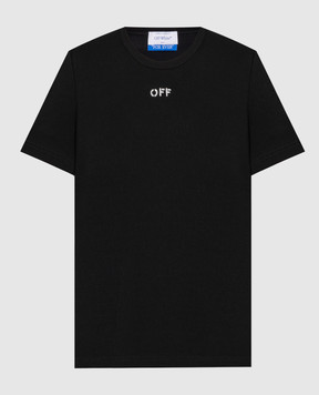 Off-White Черная футболка с контрастной вышивкой логотипа OWAA065C99JER005