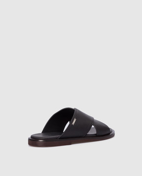 Loro Piana Черные кожаные шлепанцы FAM2055