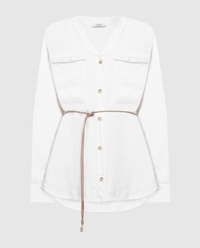 Peserico Біла блуза з льону з ланцюжком моніль S06113T00A01617