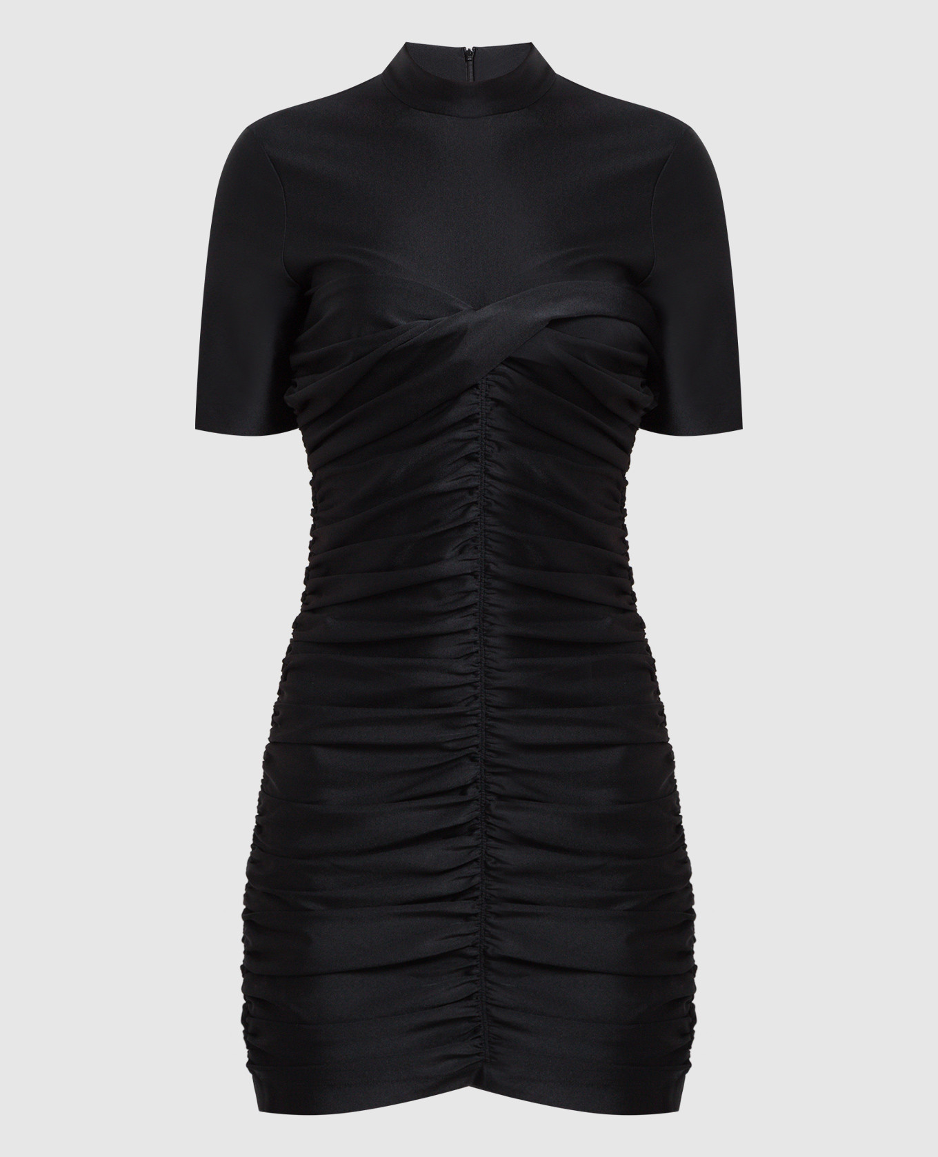 Черное платье мини с драпировкой