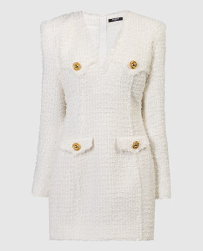 Balmain Белое твидовое платье-футляр с брендированными пуговицами. CF1R9103XF91