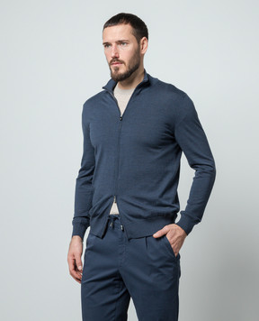 ISAIA Синий кардиган из шерсти с логотипом MG8019YP005