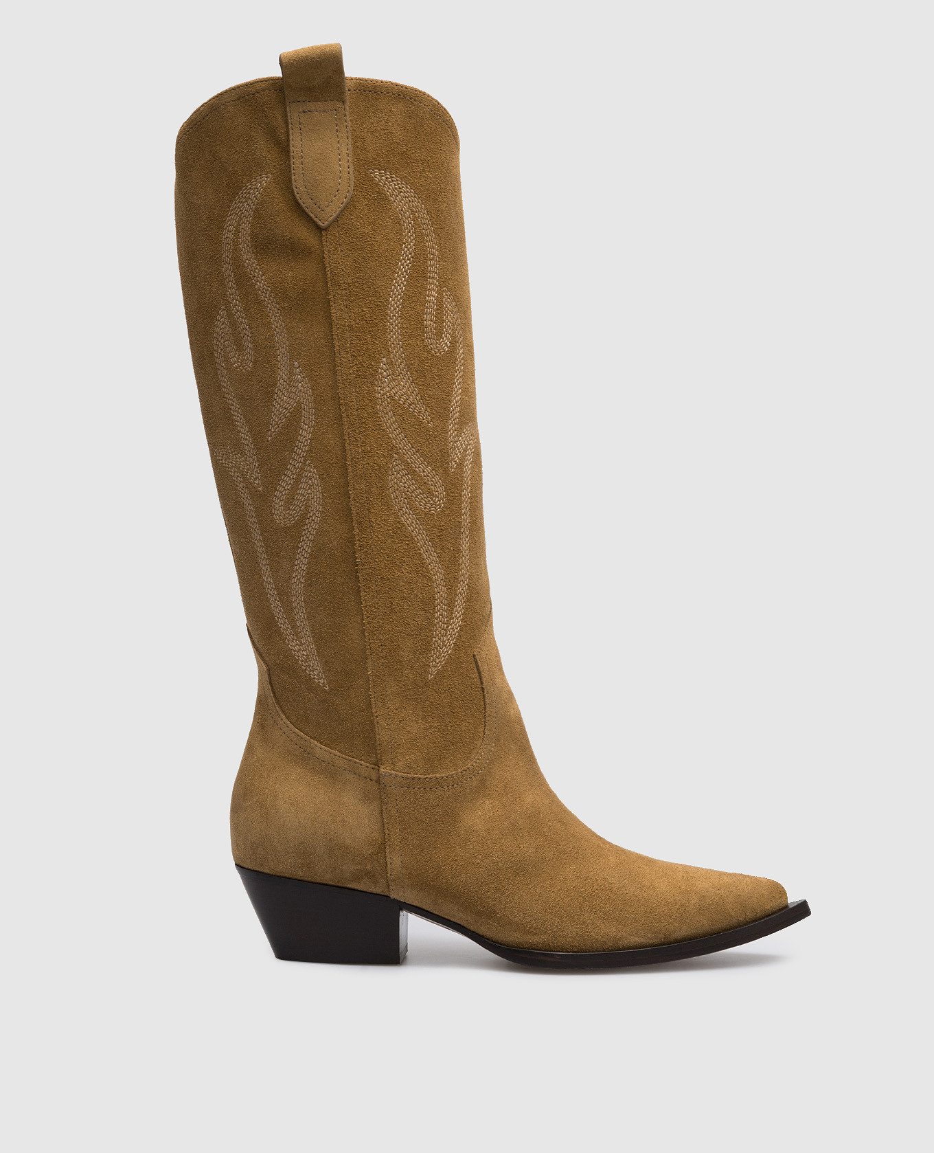 Brown suede Dallas boots with embroidery