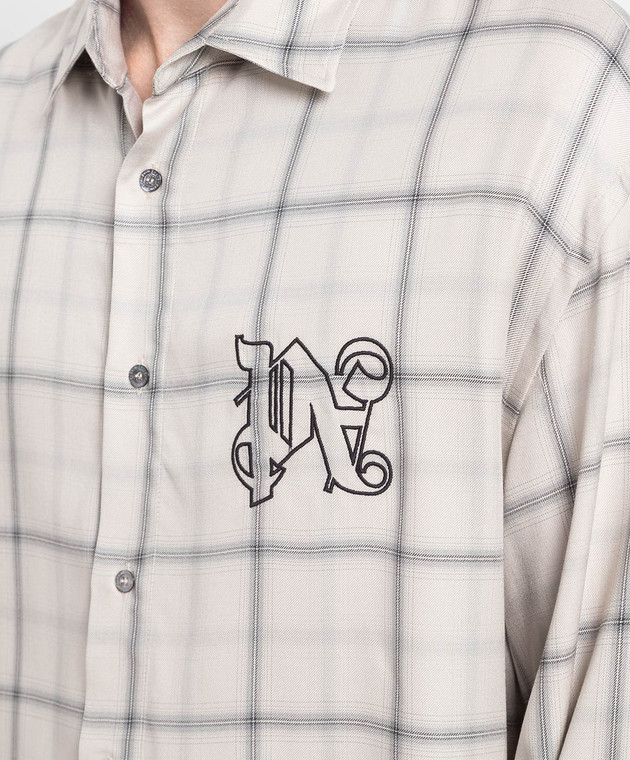 Palm Angels Gray checkered shirt with monogram PMGE010E23FAB002 image 5