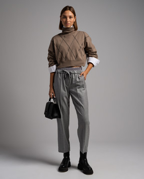 Brunello Cucinelli Коричневый свитер в геометрический узор с цепочкой мониля с эколатуни M16188703