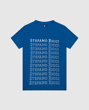 Stefano Ricci Детская синяя футболка с логотипом YNH1100390803