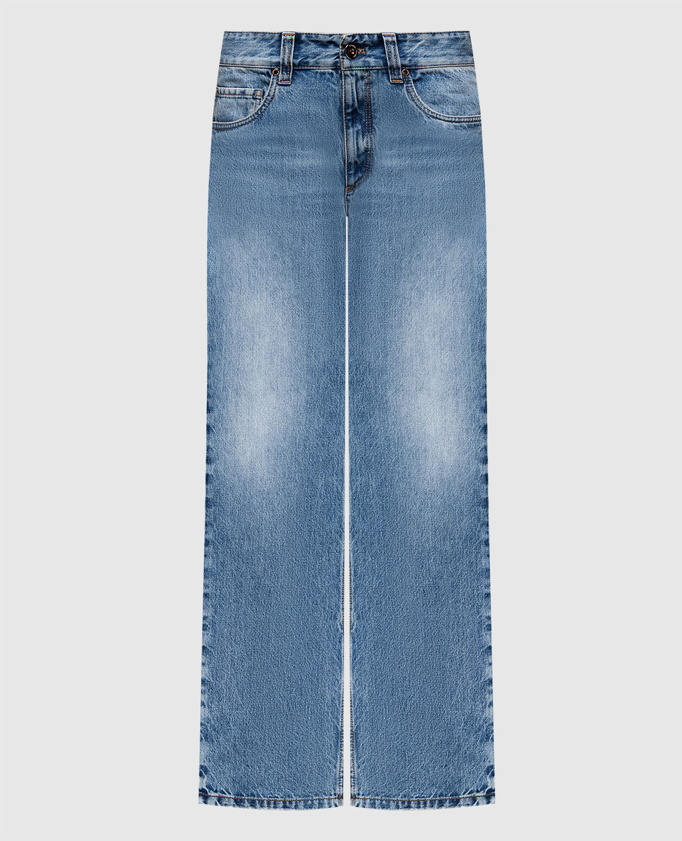 Blaue Distressed-Jeans mit Monil-Kette